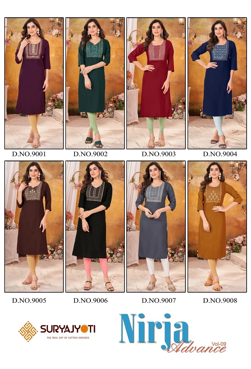 Suryajyoti Nirja Advance Vol 9 Heavy Rayon Wholesale Kurtis Catalog — Wholesale Kurtis, MPA wholesale from Surat — view 10